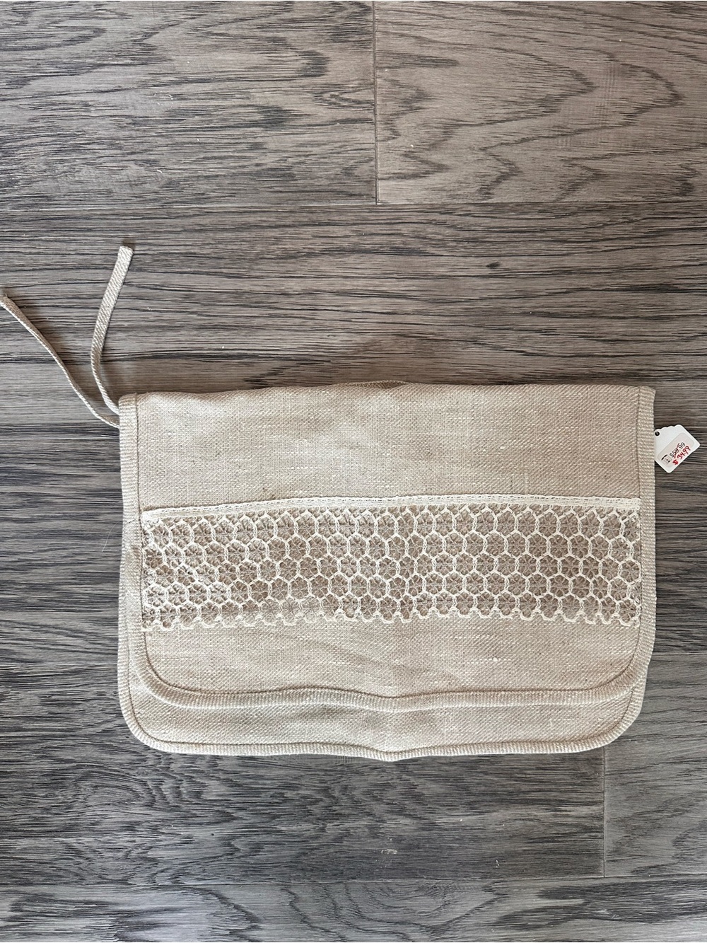 Neutral Beige Lace-Trim Linen travel lingerie bag